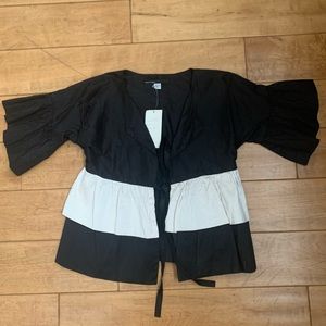 NWT Calvin Tran Cropped Silk Jacket Black / White OS